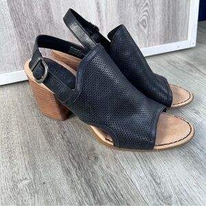 Born Sutra Perforated Heels Women's 10M Black Leather Peep Toe Block 3.5" Shoes